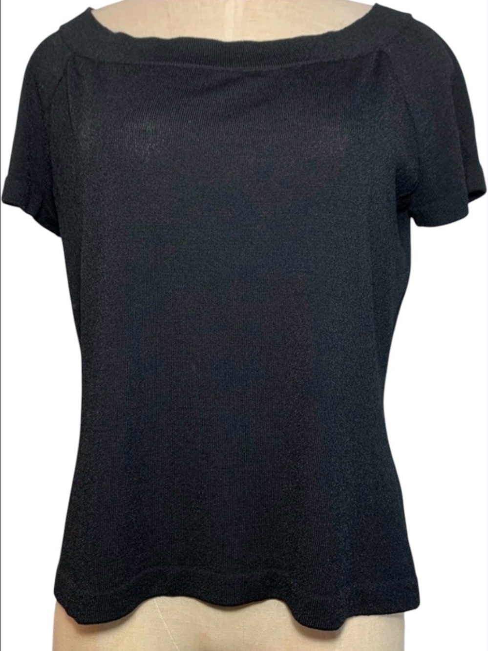 St. John Collection Marie Gray Black Knit Short Sleeve Top Sz M Career Minimal